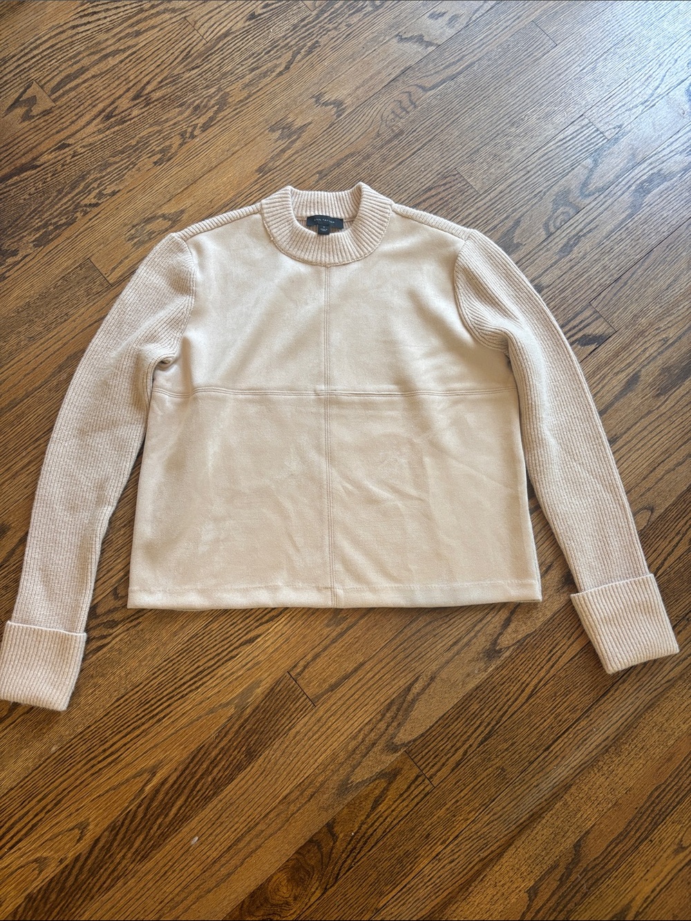 Ann Taylor Neutral Cream Panelled Crewneck Sweater